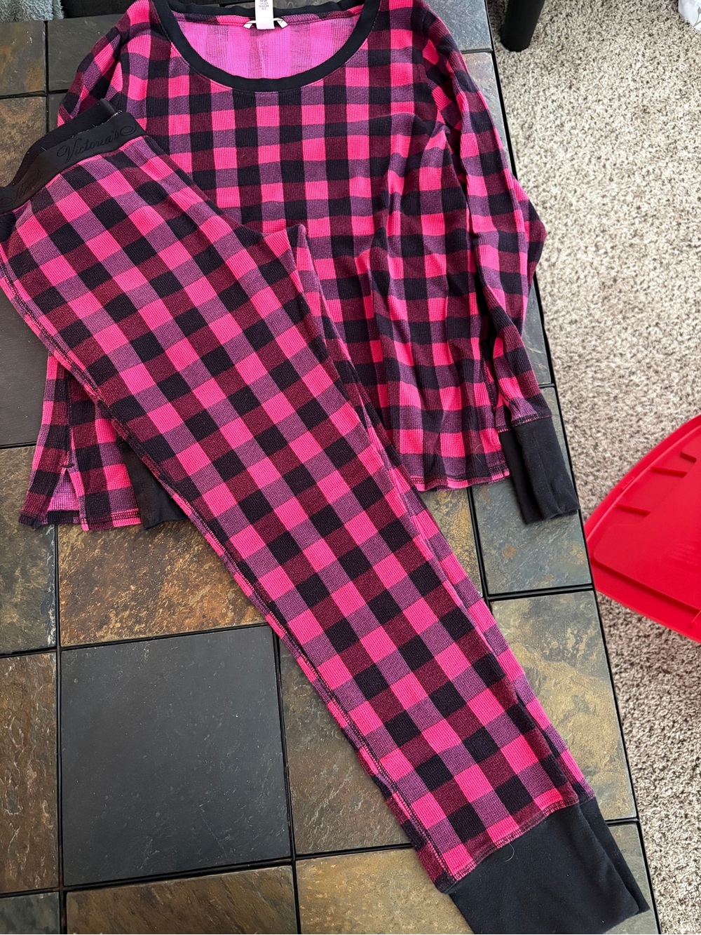 Victoria's Secret Pink and Black Plaid Thermal Pajama Set